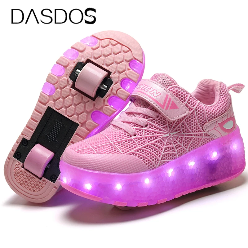 USB Charging Children Roller Skate Casual Shoes Boys Girl Automatic Jazzy LED Lighted Flashing Kids Glowing Sneakers with Wheels |