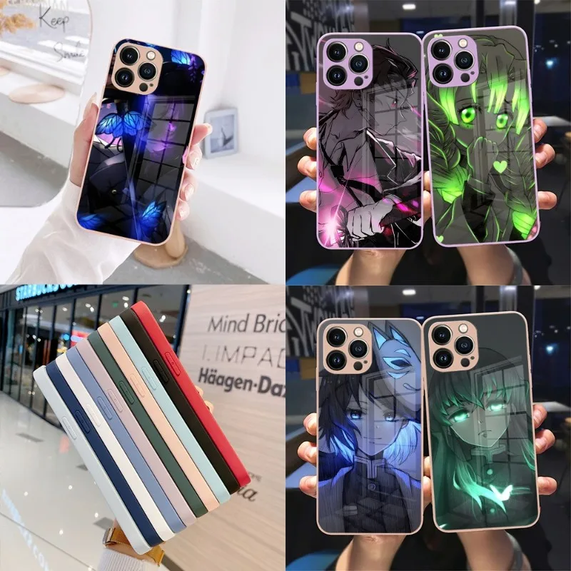 

Anime Demon Slayer Phone Case Sandy Pink Glass For IPhone 13 14 12 11 Pro XS Max Plus Mini X XR 8 7 6s SE2020 Cover