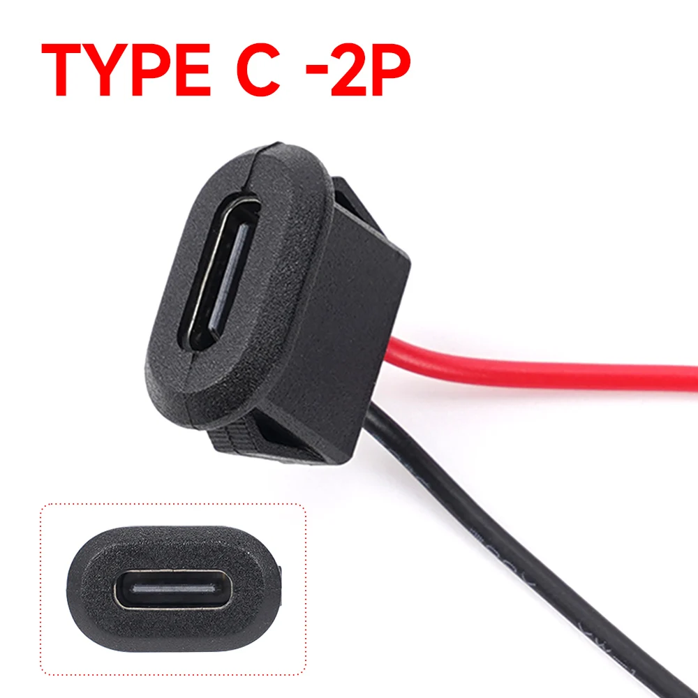 Фото 1/3/5/10 шт. USB Type-C 2-контактный разъем, разъем для зарядного устройства, овальный разъем, водонепроницаемый с проводом, быстрая зарядка, 2.0 подключение №1