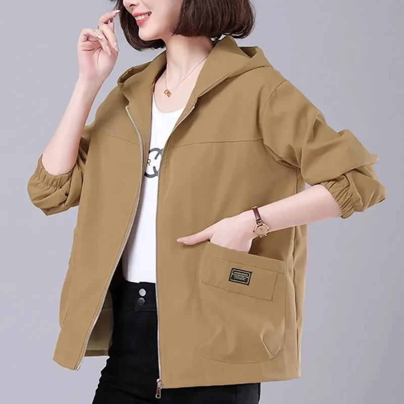 

2023 New Women's Jacket Coat Long Sleeve Zipper Hooded Outerwear Loose Female Windbreaker Jackets Streetwear Wamen Clothes