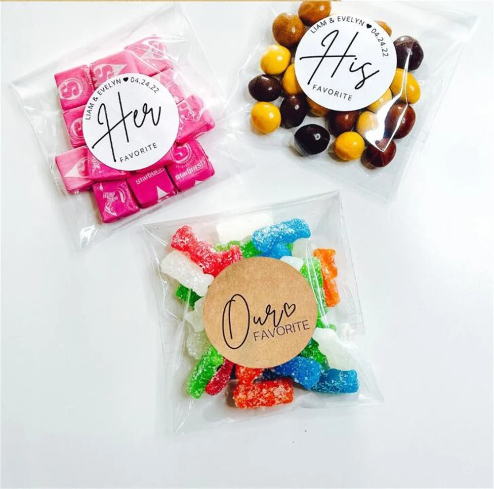 

25PCS Custom Wedding Favor Stickers with Favor Bags, His And Her Favorite, Wedding Treat Bags, Favorite Stickers, Our Favorite,