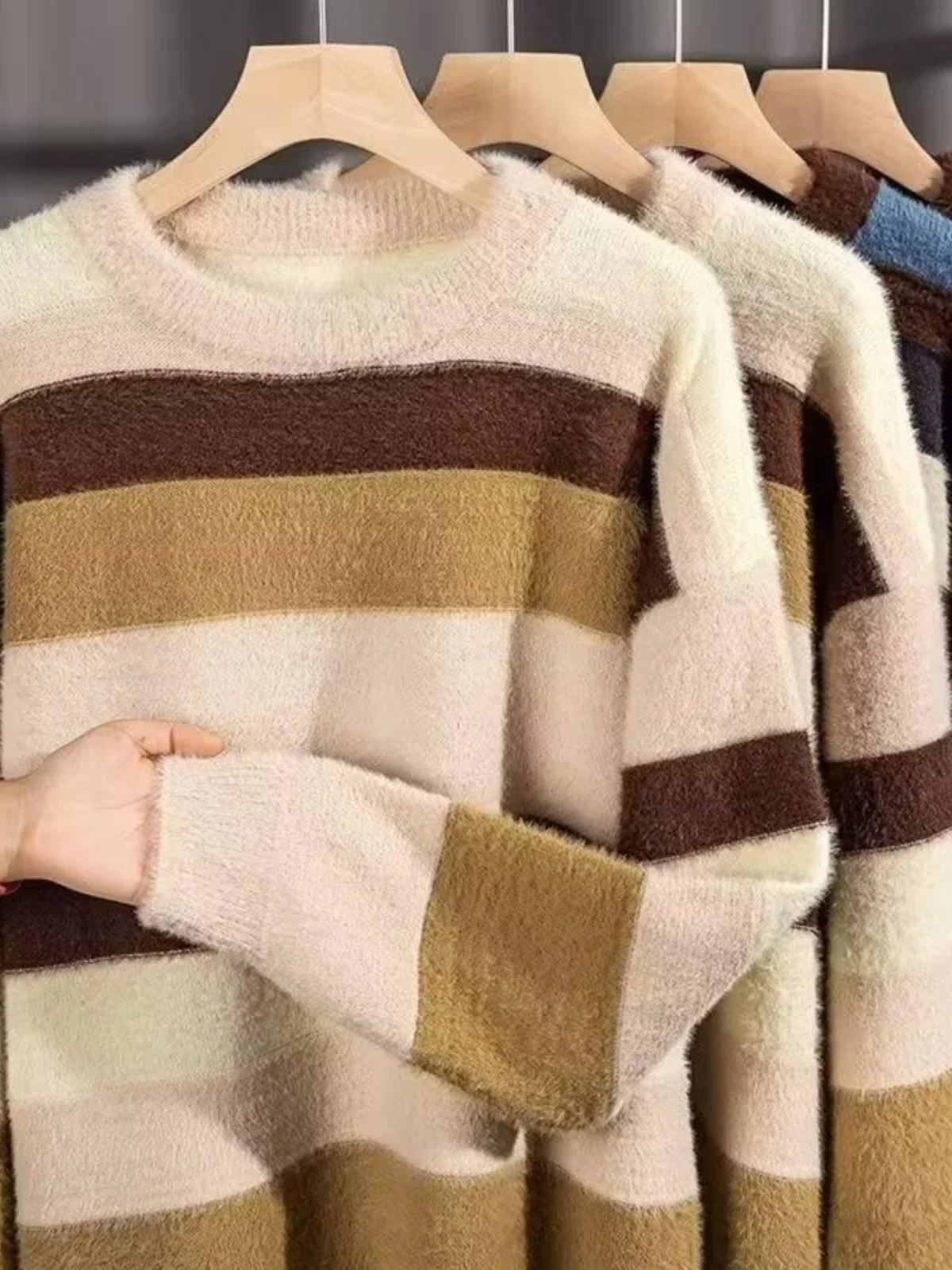 Свитер контрастного цвета в полоску для мужчин и женщин американский винтажный