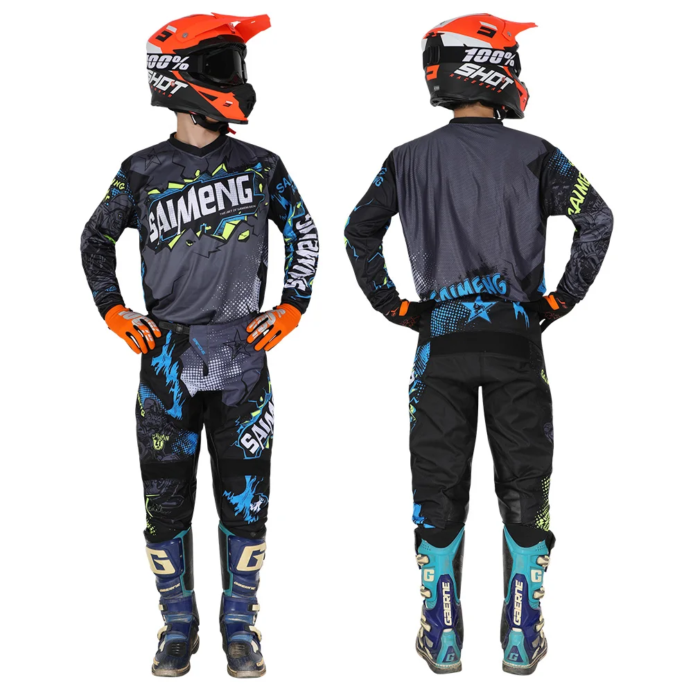 High quality SAIMENG Racing Motorcycle Racing Gear Set Motocross Jersey Pants Combo Men Moto Enduro Suit Off-road ATV MTB Outfit enlarge