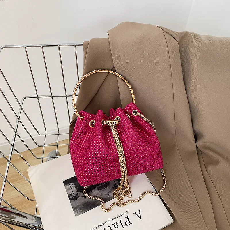New women's bag with diamond ring portable bucket bag Chain bag Fashion one shoulder diagonal bag