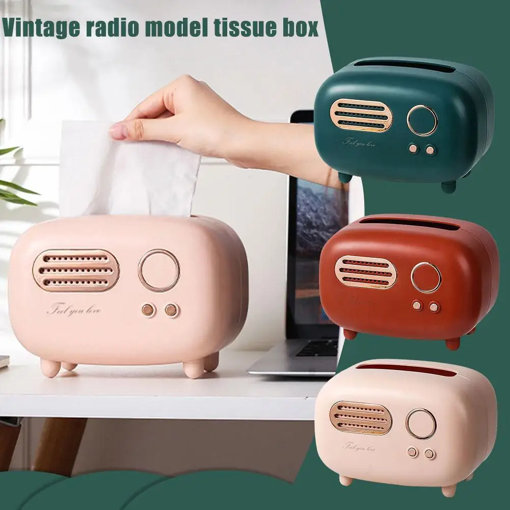 

Retro Radio Model Tissue Box Desktop Paper Holder Vintage Multi-function Organizer Ornament Craft Dispenser Storage Na X9d5