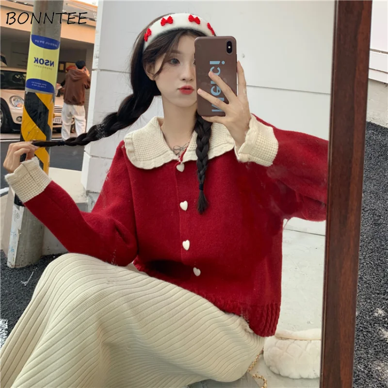 

Tender Panelled Peter Pan Collar Cardigan Women Vintage Sweet Sweater Girlish Japan Kawaii Harajuku All-match Streetwear Ulzzang