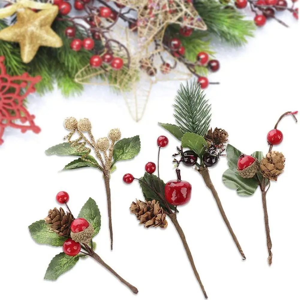 

Artificial Red Berry Branches 6 Inch Christmas Picks Spray Artificial Pine Cones Holly Stem Craft Xmas Navidad Decorations Arti