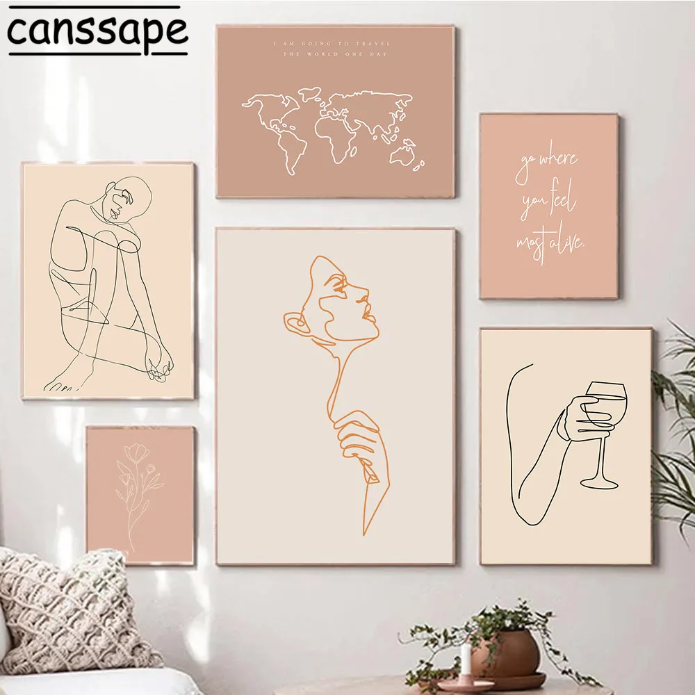 

Abstract Print Line Woman Body Canvas Painting World Map Poster Minimalist Wall Art Posters Boho Wall Pictures Living Room Decor