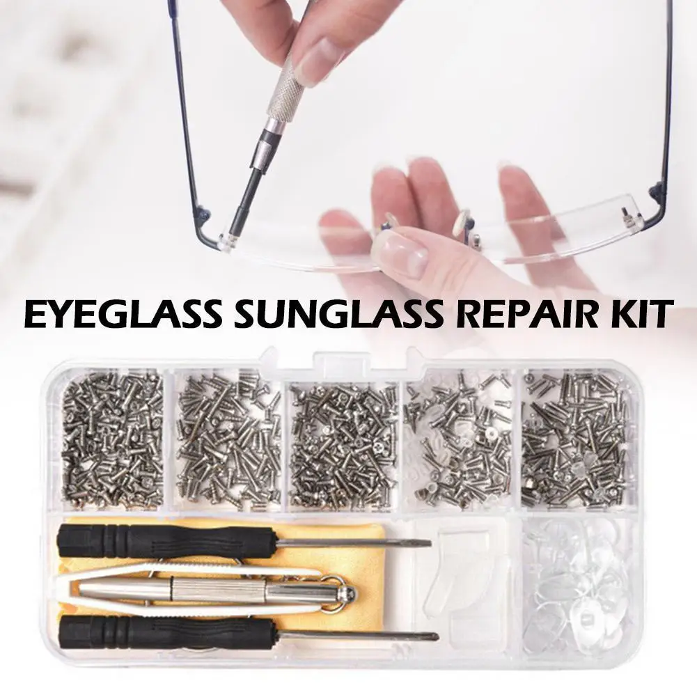 Eyeglass Sunglass Repair Kit With Screws Tweezers Screwdriver Screws Nuts Pads Repair Assortment Nose Tiny Glasses Mini R9U1