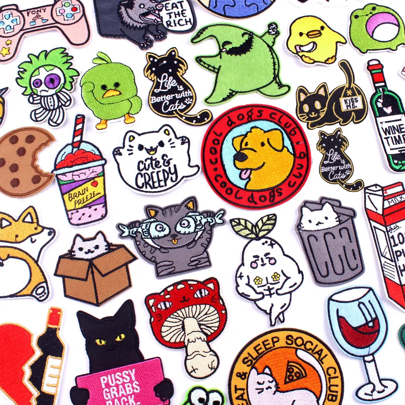 Нашивки с вышивкой в виде животного кота аппликация для детской одежды