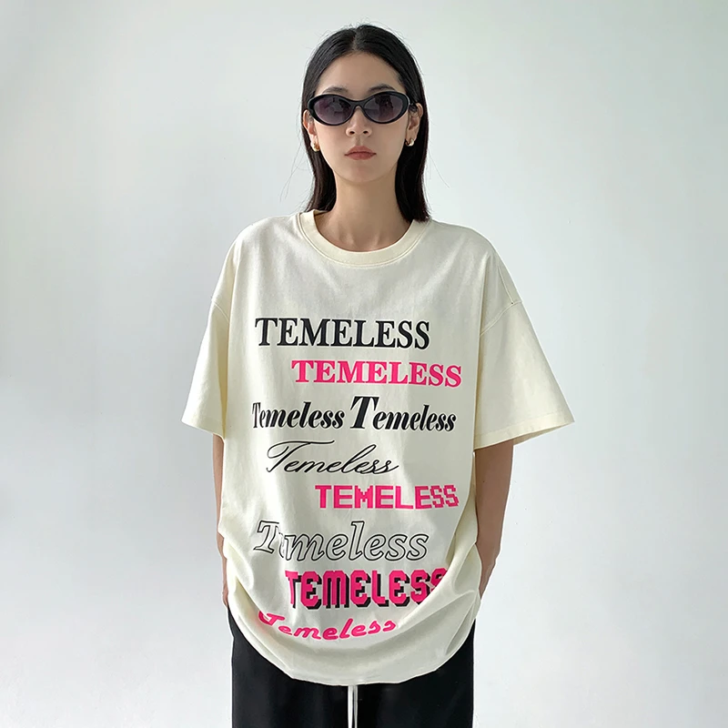 Женская универсальная модная футболка YUQI высокое качество круглый воротник