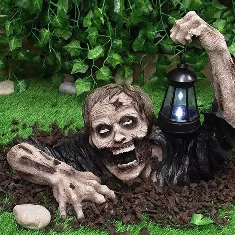 

Halloween Ornaments Zombie Statue with Solar Led Lantern Hideous Resin Zombie Garden Gnomes Statue Garden Yard Lawn Decoration