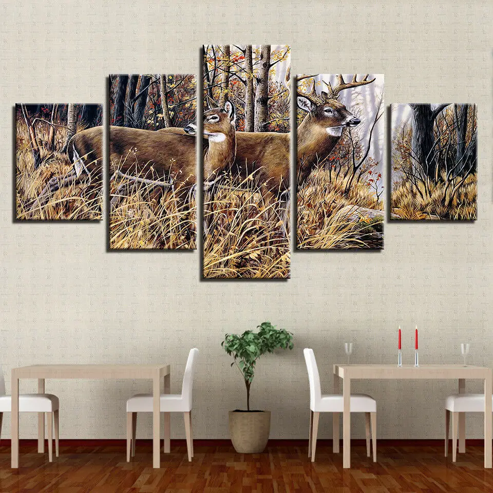 

5 Pieces Forest Animals Deers Painting Canvas Print Wall Art Poster Pictures Paintings HD Print Home Decor Room Decor