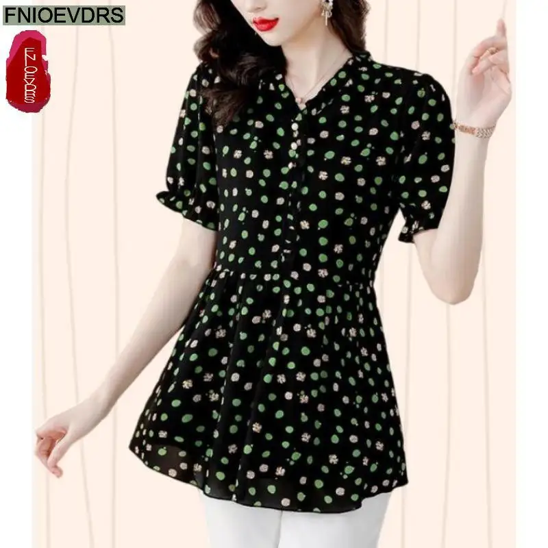 

L-5XL Loose Clothes 2023 Women Elegant Office Lady Work Ruffles Shirt Casual Tunic Belly Floral Print Peplum Tops Blouses