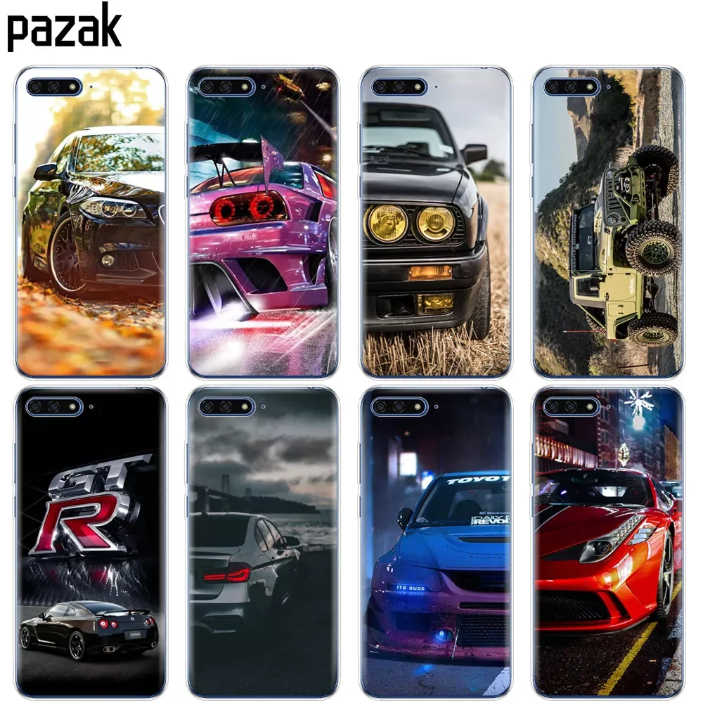 

Silicone Case For Huawei Honor 7A PRO 7C Y5 Y6 Y7 Y9 2017 2018 Primecase bumper printing protective coque Cool sports car design