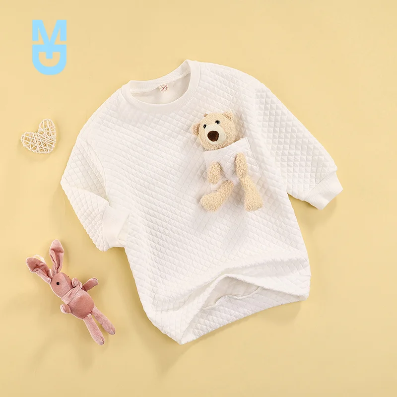

New Cute Little Girl\u2019s Cartoon Bear Patchwork Sweatshirt Autumn and Winter Long-sleeved Fleece Pullover Sweater 1-8Y