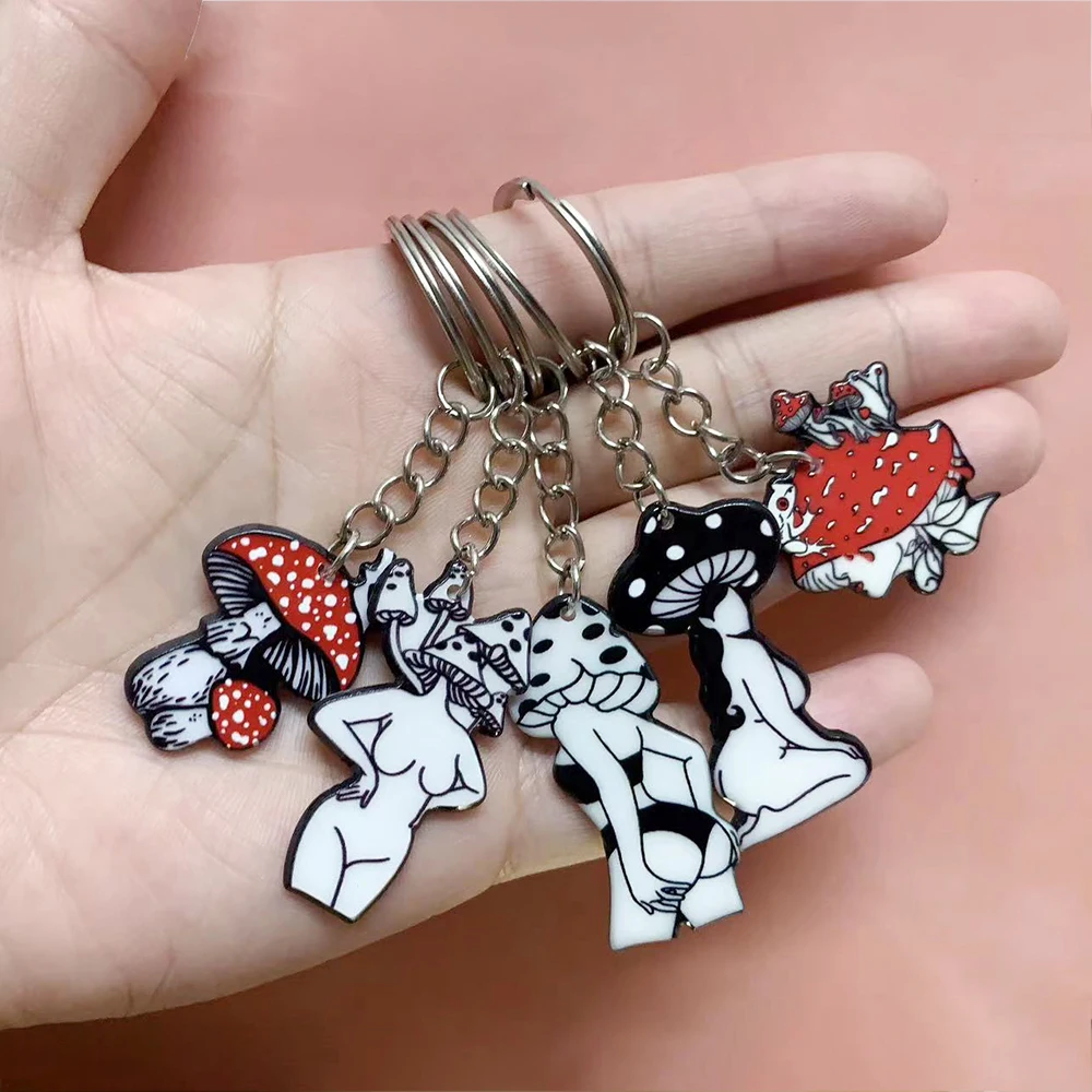 

2023 New Summer Key Chain Trendy Cool Personalized Keychain Simple Sexy Women's Key Pendant Acrylic Mushroom Girl Keyring YZ017