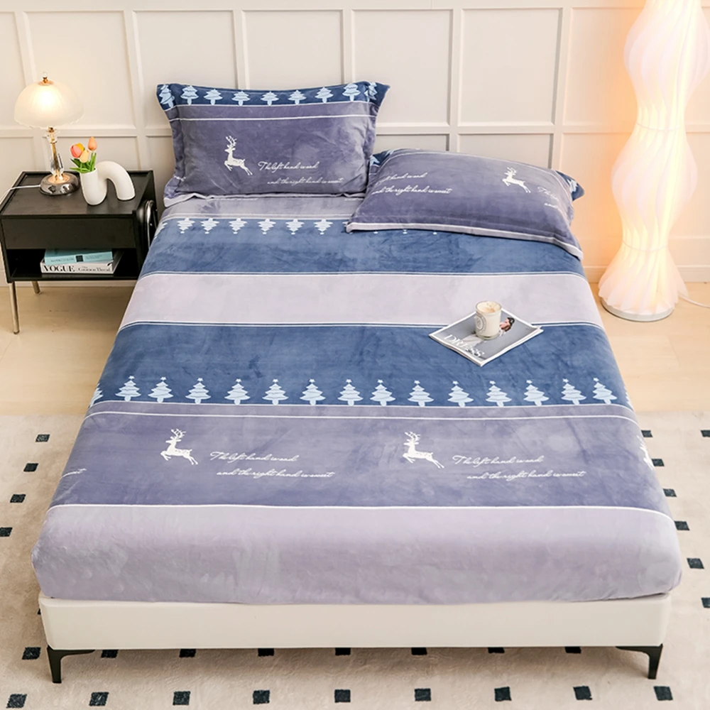 

Thicken Flannel Warm Bedding Set Warm Crystal Velvet Fitted Sheet Mattress Cover Winter Cozy All-Around Elastic Home Bed Linen