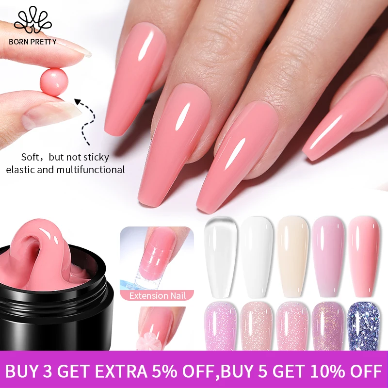 BORN PRETTY Non Stick Hand Solid Extension Nail Gel Polish Clear Pink Nude Aurora Luminous 3D Modeling Carving Nail  Gel