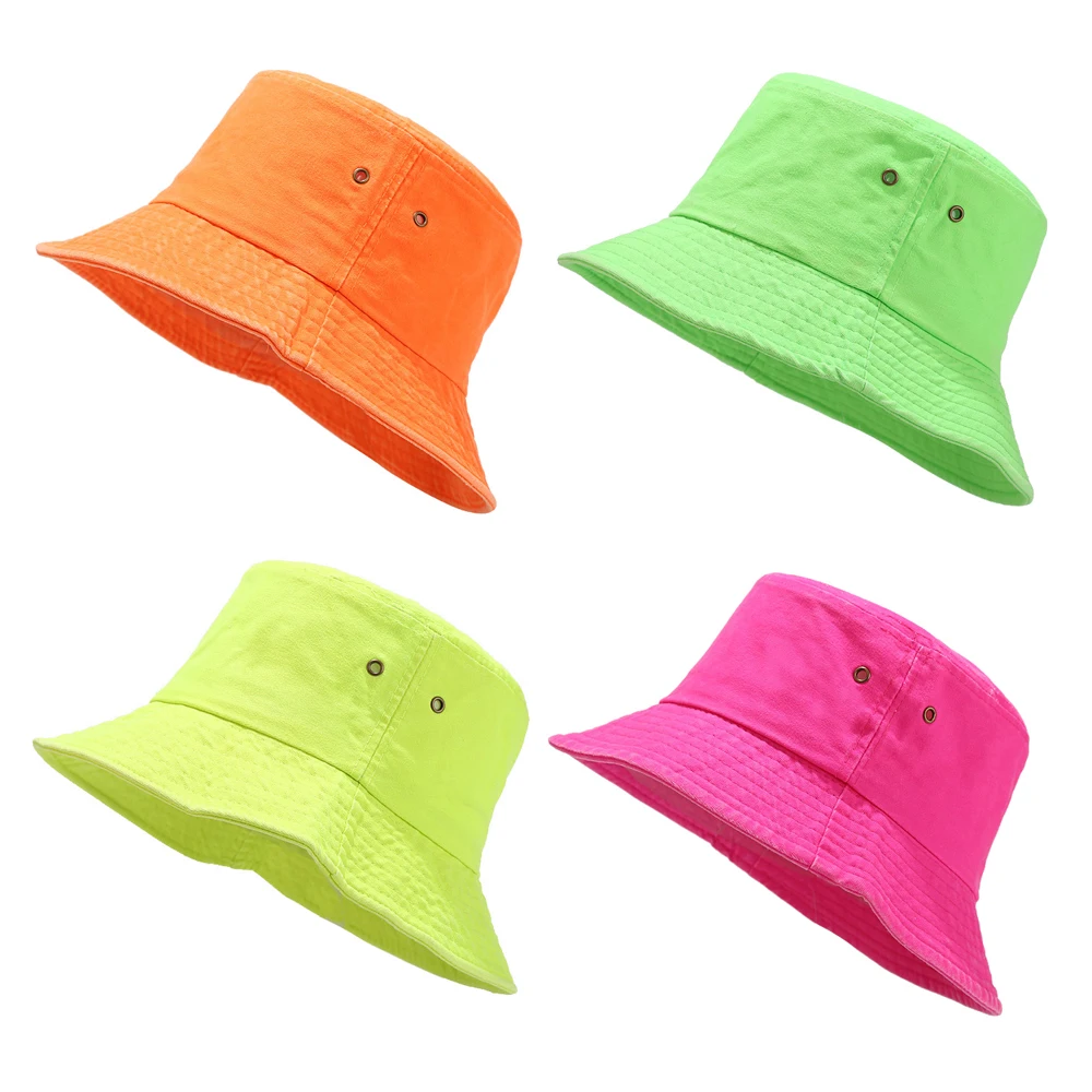 Washed Denim Bucket Hats Unisex Streetwear Fluorescent Color Hip Hop Cap Women Men Bob Cotton Fisherman Hat