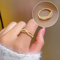 zircon circle open rings for women crystal stainless steel gold finger charm adjustable ring wedding valentine jewelry gift