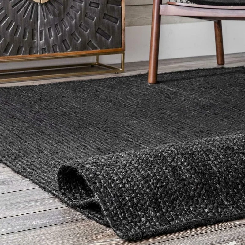 

Black Rug 100% Natural Jute Braided Style Runner Rug Living Area Carpet Rag Rug Bedroom Decor Area Rug