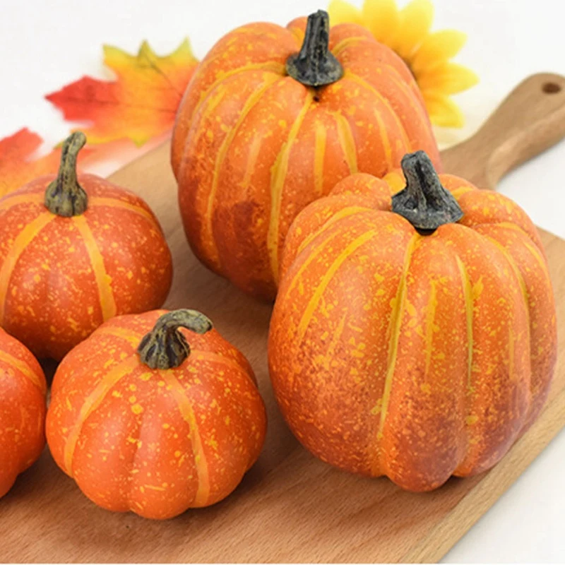 8 Pcs Artificial Pumpkins Assorted Fake Simulation Pumpkin For Halloween Thanksgiving Party Home Decoration |