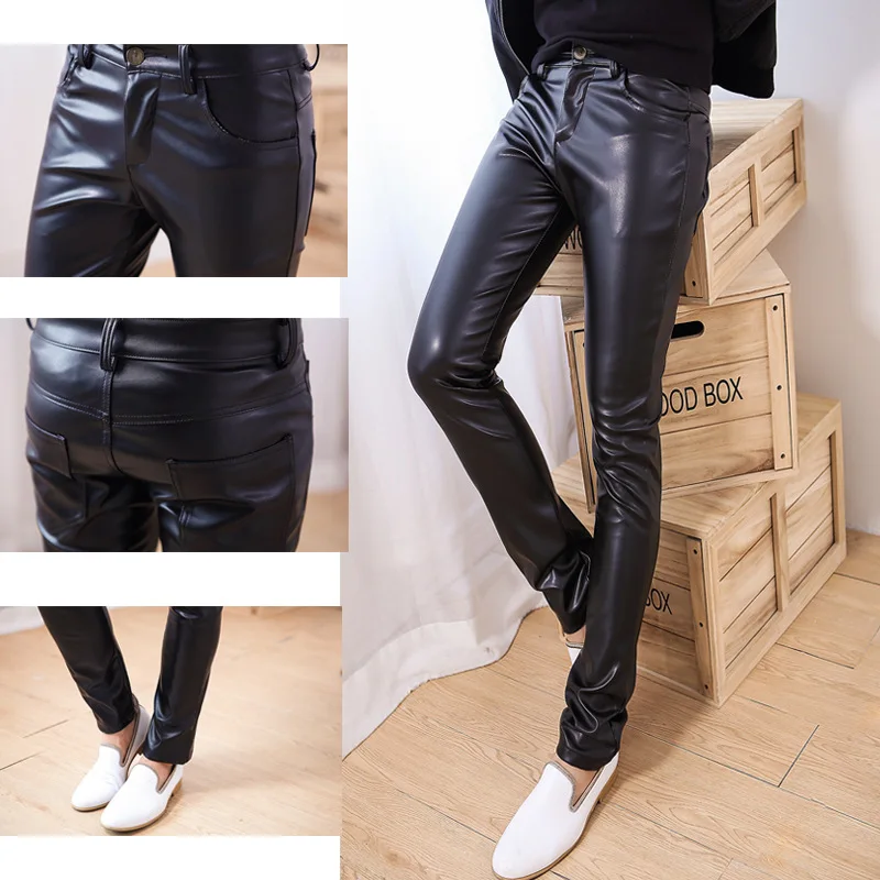 

Spring And Autumn 2023 Men's Leather Pants Korean Slim Fit Feet Pants Men's PU Casual Leather Pants
