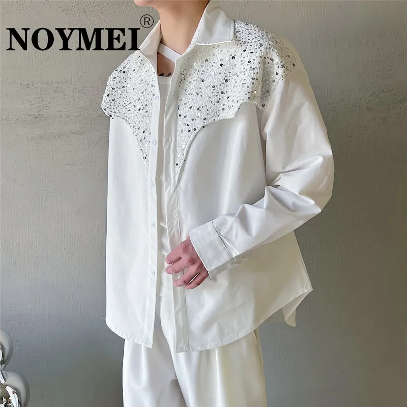 

Новая индивидуальная рубашка с длинным рукавом и блестками от NOYMEI, модный однотонный ночной клуб, однобортный отложной воротник, WA453