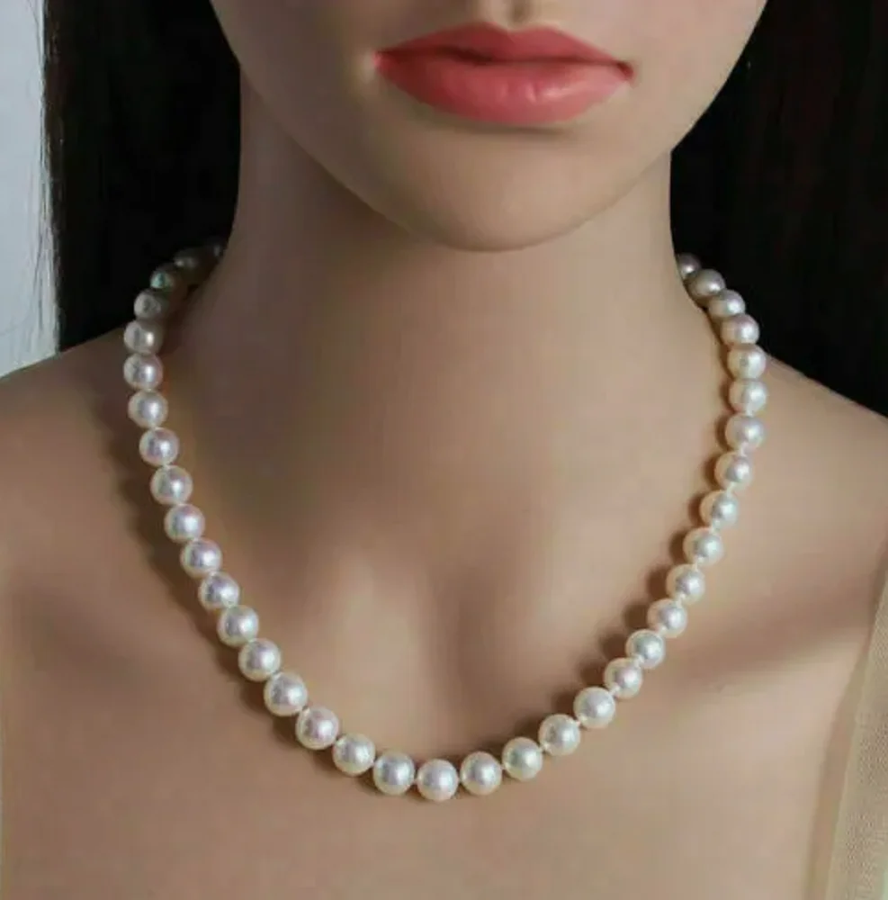 20-дюймовое ожерелье из японского белого жемчуга Акойя 8-9 мм с пряжкой 14-каратного