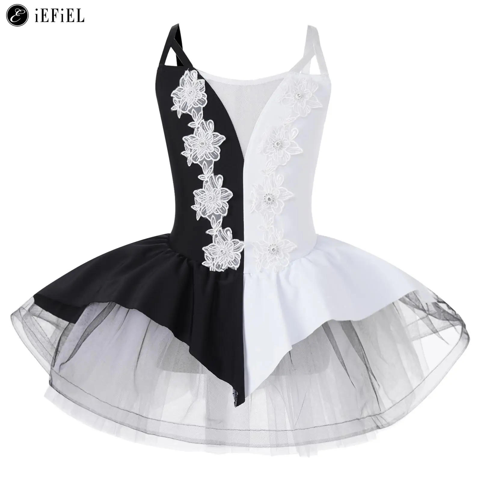 

Kids Girls Applique Flower Ballet Dance Tutu Dress Skirted Leotard Stage Performance Swan Lake Costumes Ballerina Dancewear