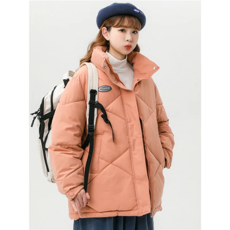 

Autumn Winter Jacket Women Korean Casual Add Cotton Coat Diamond Shaped Plaid 2023 Students' Sense Of Design Stand Collar Tops