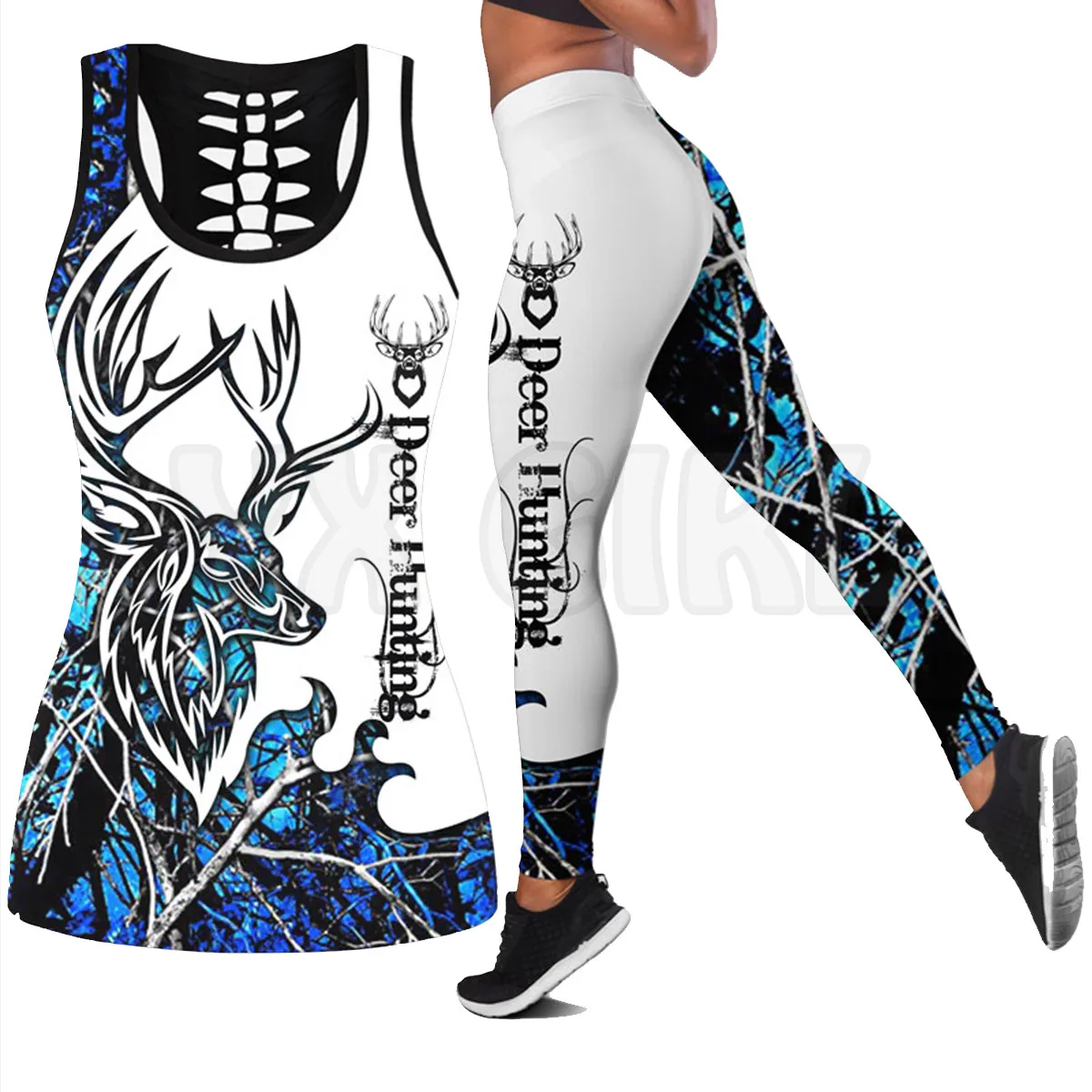 Deer Hunting 3D Printed Tank Top+Legging Combo Outfit Yoga Fitness Legging Women