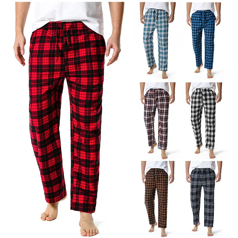 

2022 Spring New Men's Cotton Soft Flannel Plaid Pajama Pants Yoga Pants Home Pants trousers men