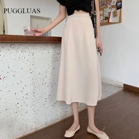 vintage korean womens midi skirt summer solid color woman high waisted skirt elegant office ladies a line long skirts 2022 new