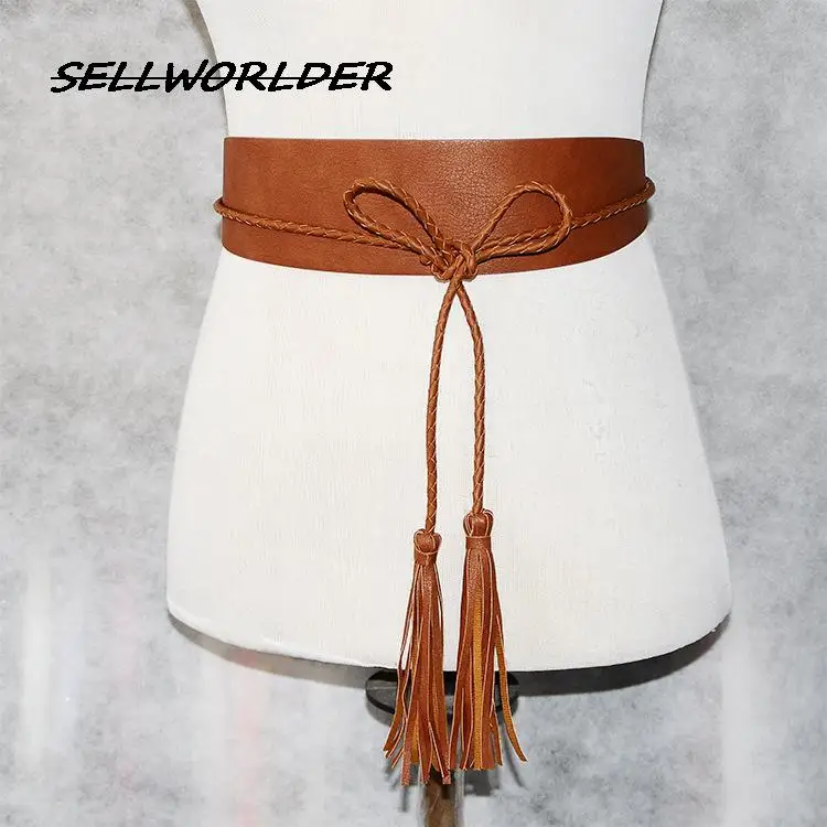 Women's belt Elastic obi Accessories PU Waist Belt Decorative shirt tassels belt 175cm