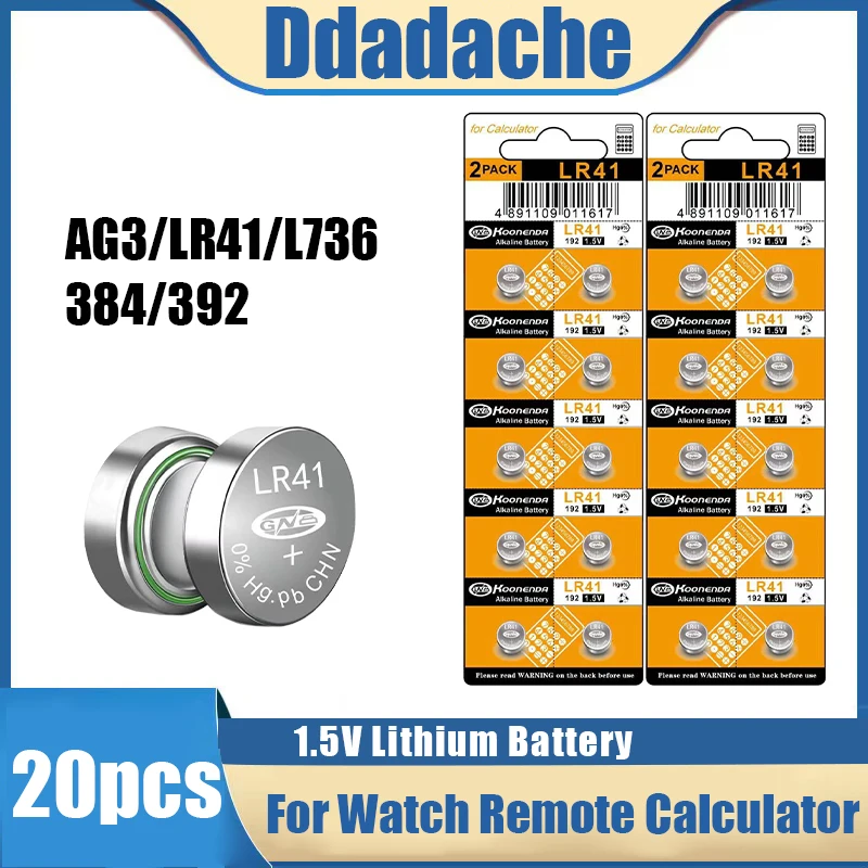 

20pcs AG3 1.55V Alkaline Button Battery AG3 192 LR41 SR41SW L736 Coin Cell Button Batteries for Watches Toys