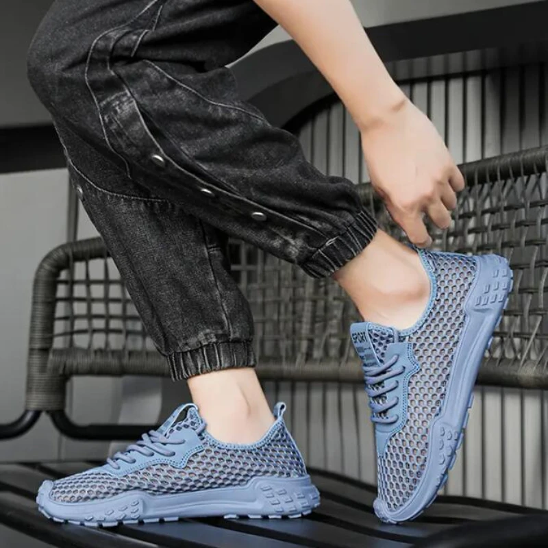 Мужские беговые кроссовки дышащие вязаные спортивные с подушкой повседневные