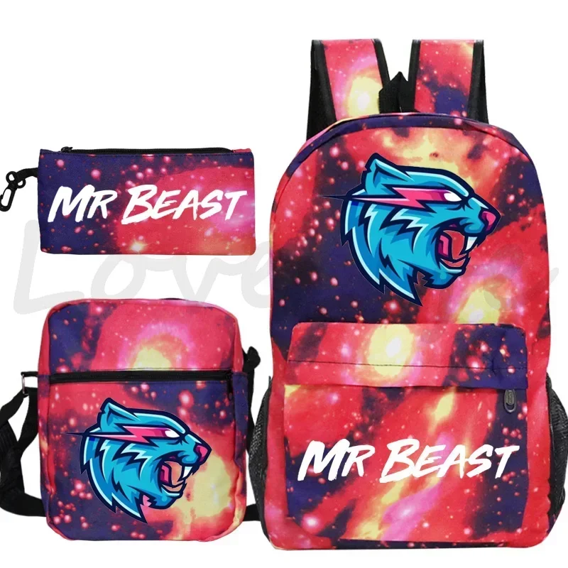 Фото Рюкзак Mr Beast для мальчиков и девочек, подростков, школьные сумки, детский рюкзак Mr Beast, сумка через плечо, дорожный рюкзак, Mochila, 3 шт./компл. №5