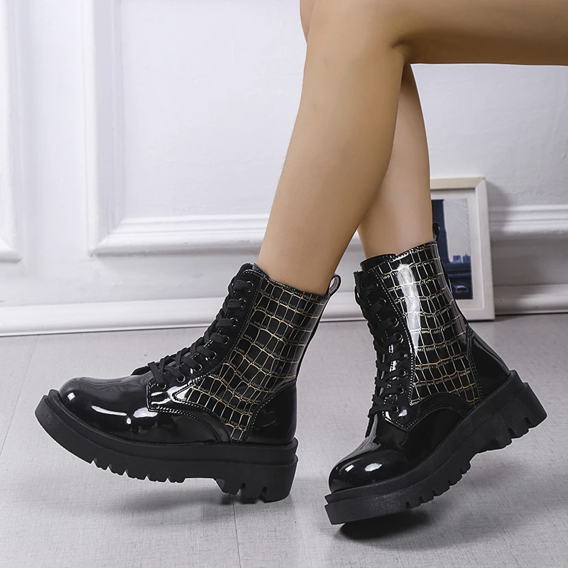 

Women‘s Boots Winter New Lace-up Motorcycle Booties Fashion Women Platform Round Toe Combat Boot Ladies Daily Botas De Mujer