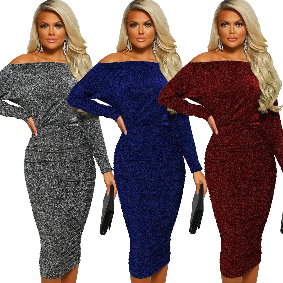 Модное стеганое женское платье с длинными рукавами и шнуровкой на плечах