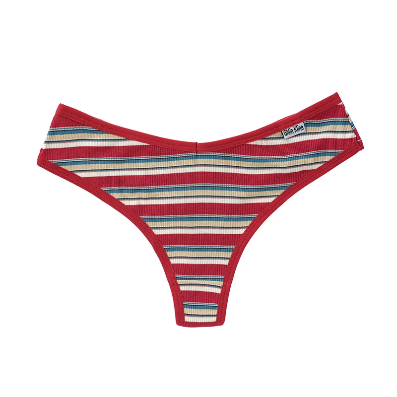 M-XXL Sexy Women G-string Panties Rainbow Stripe Cotton Thongs Underwear Pantys Low-Waist Femme Underpants Thong Lingerie