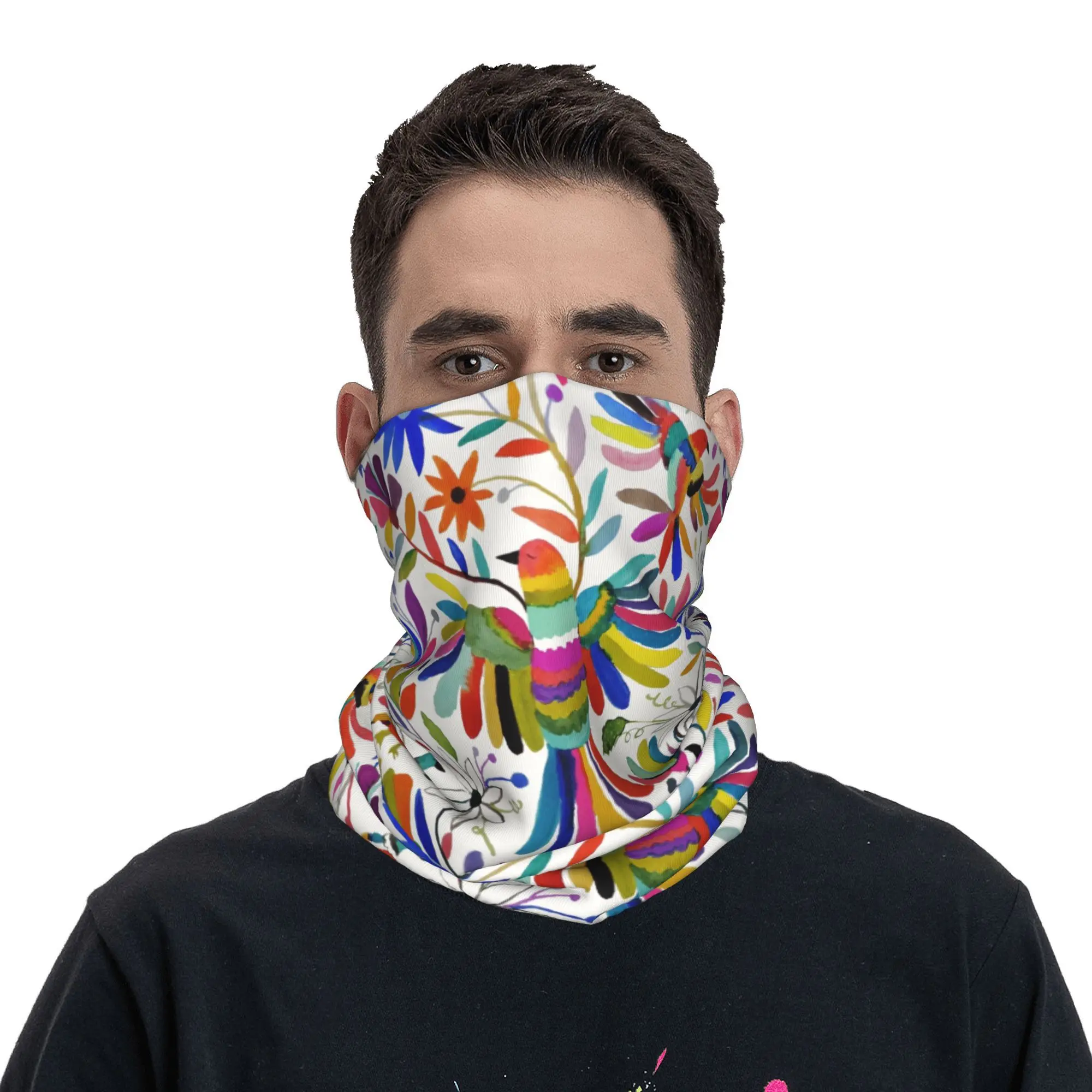 Custom Mexican Otomi Bird Bandana Neck Gaiter for Hiking Cycling Men Women Wrap Scarf Animal Embroidery Headband Warmer