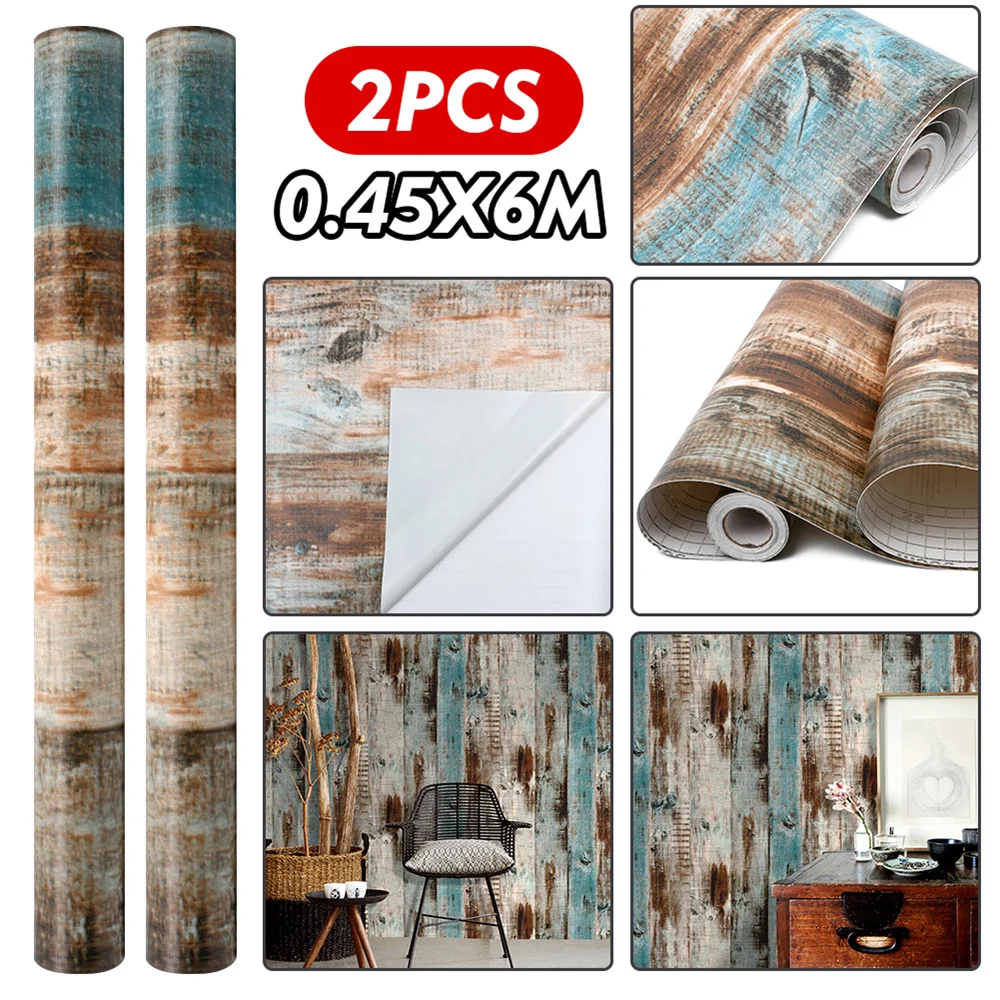 

2pc Retro Wood Grain Wallpaper Self Adhesive PVC Waterproof Paper Home Furniture Wardrobe Desktop Decoration 45X600CM