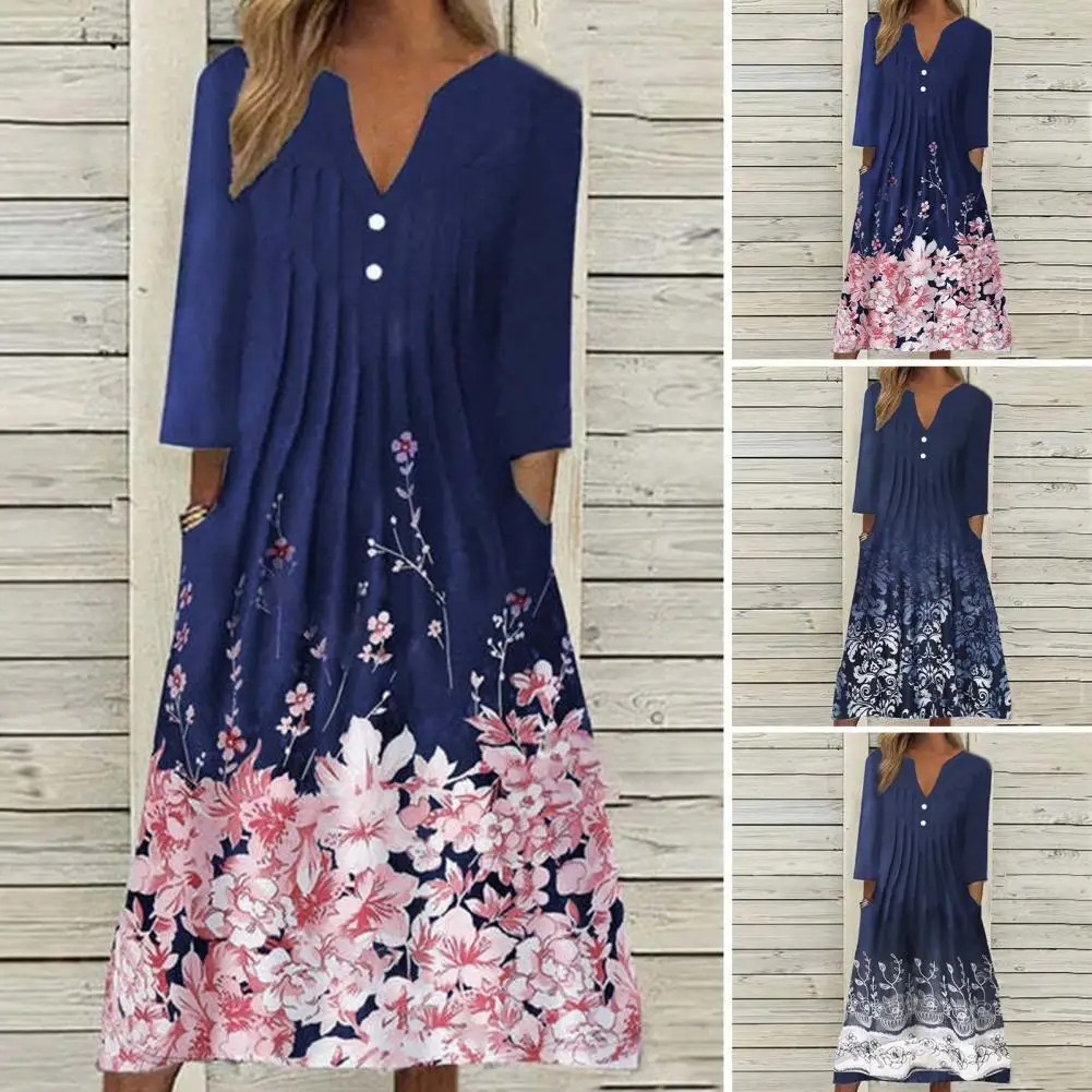

Stylish Party Dress V Neck Temperament Midi Dress Flower Patchwork Dress