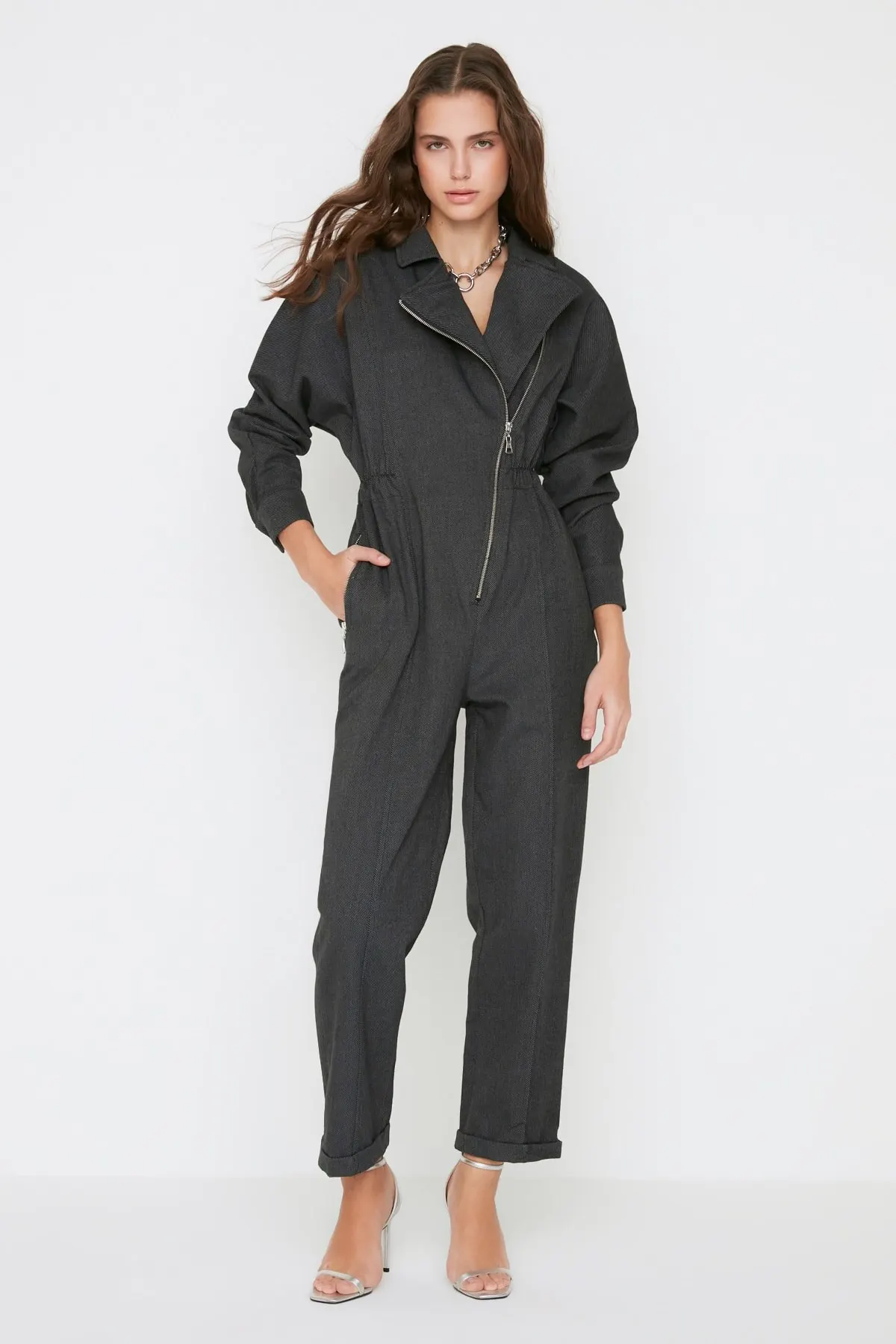 

Women's Overalls Limited Edition Black Zipper Detailed Detailed Jumpsuit Hot Casual Fashion Sleeveless Baggy Trousers