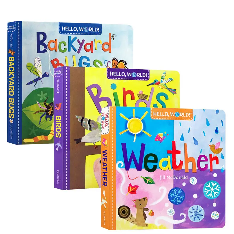 

Milu Оригинальная английская книга с картинками для малышей 3 шт. доска Здравствуйте, мир: птицы/жуки заднего двора/погода для детей