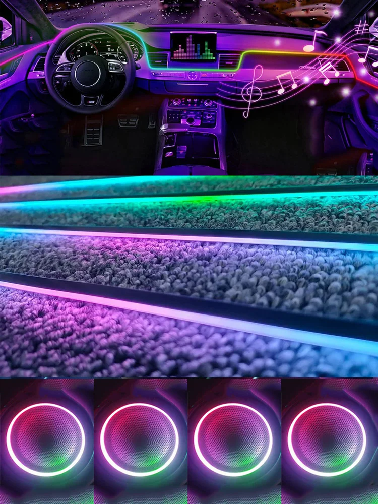 

18 In 1 Full Color Streamer Car Ambient Lights 256 Color Universal LED Interior Hidden Acrylic Strip Symphony Atmosphere Lamp