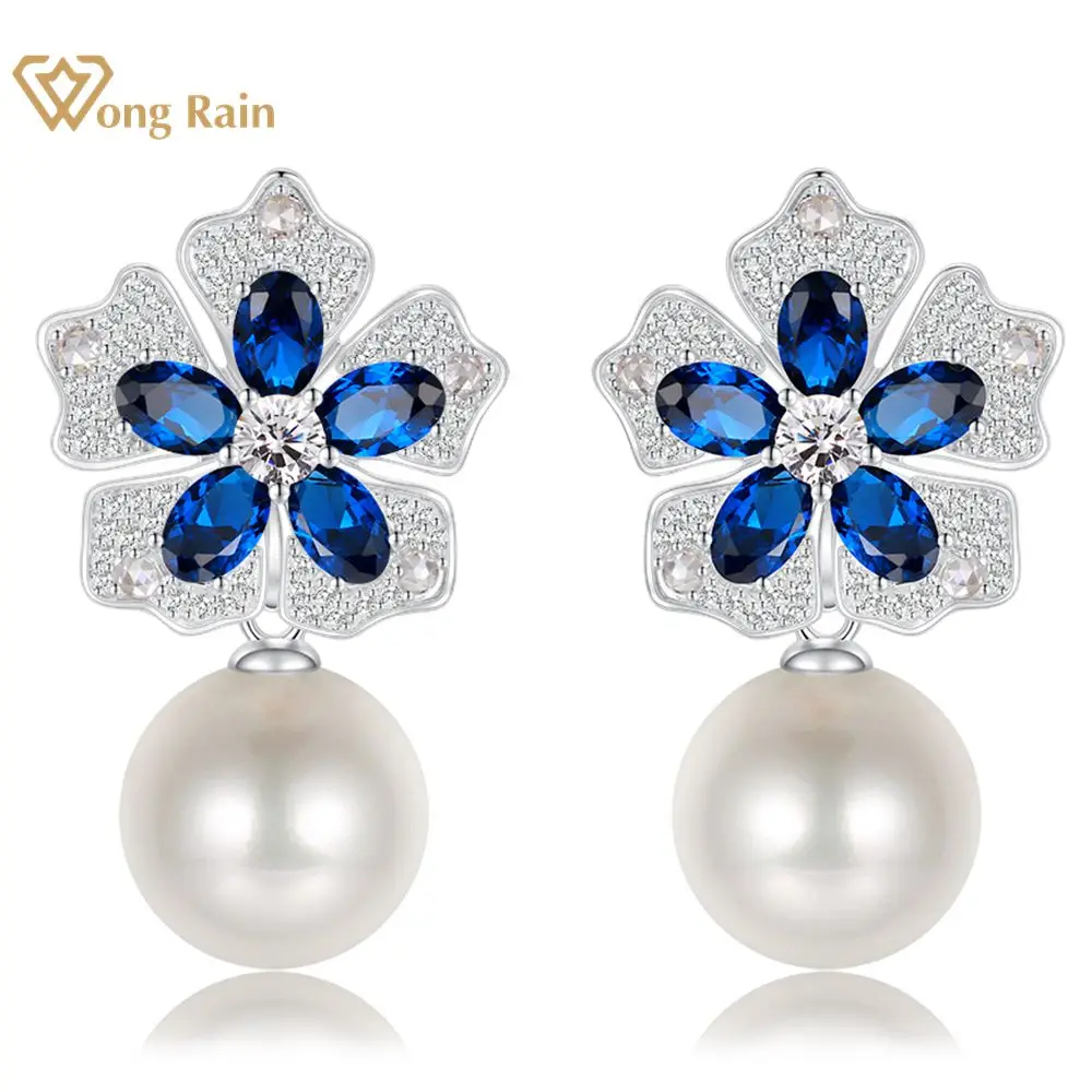 

Wong Rain 925 Sterling Silver VVS 3EX 15 MM Pearl Simulated Moissanite Ruby Sapphire Gemstone Drop Dangle Earrings Fine Jewelry