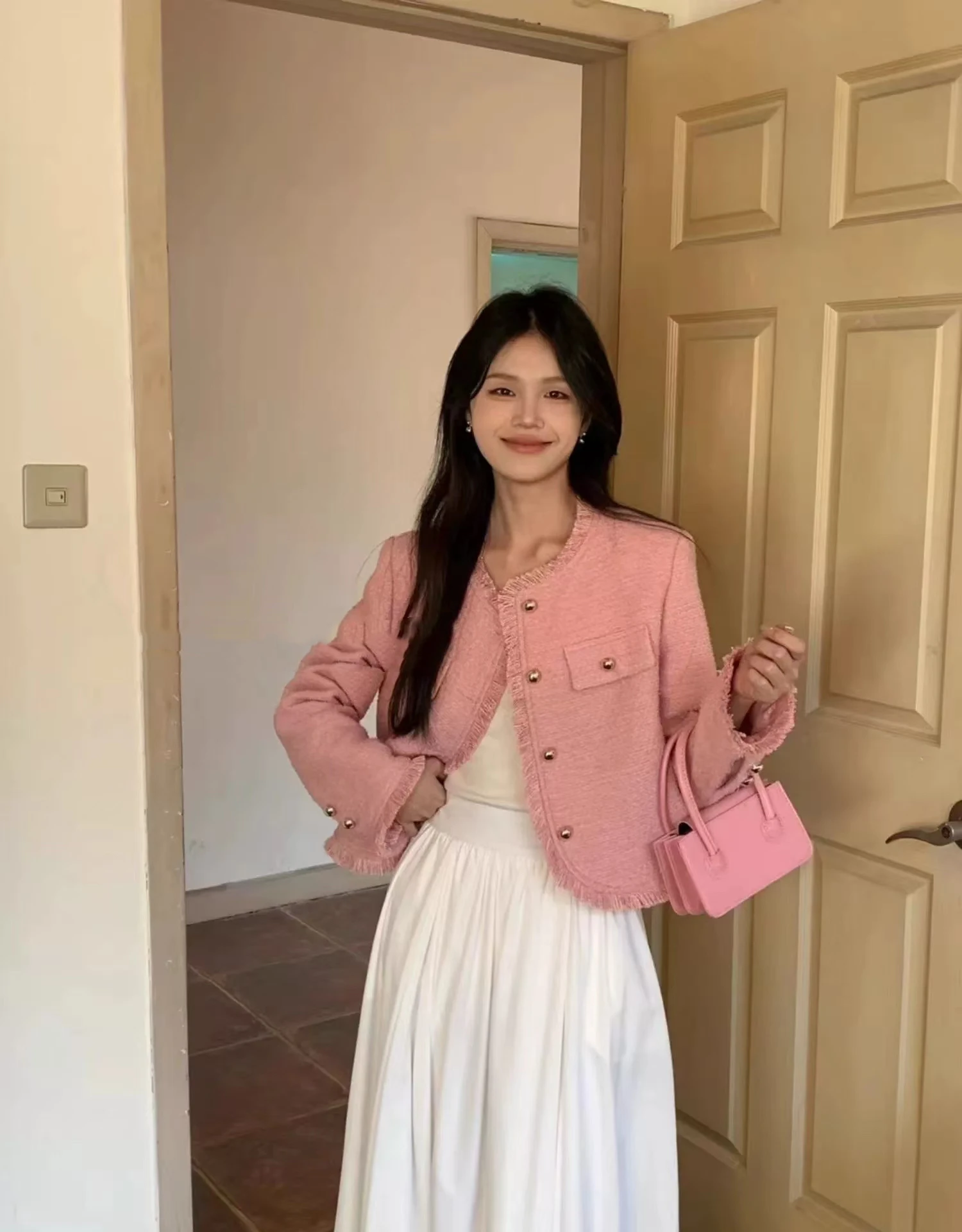 Короткая изящная верхняя одежда Французский стиль Высококачественная тонкая